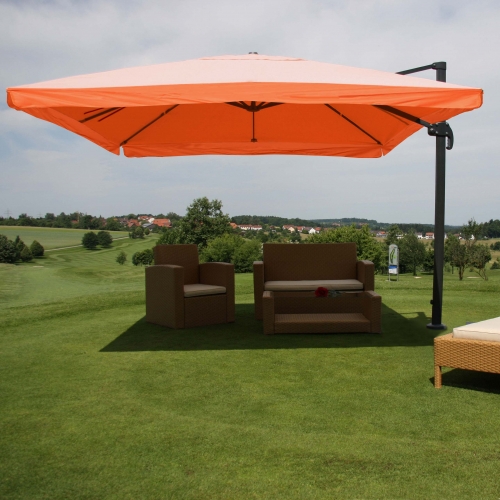 Ombrellone parasole decentrato HWC-A96 3x3m con volante arancio senza base