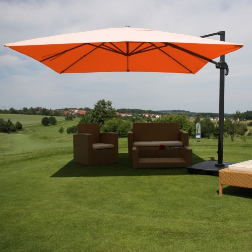 Ombrellone parasole decentrato HWC-A96 3x3m arancione girevole con base