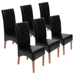 Set 6x sedie Latina pelle per sala da pranzo nero gambe chiare