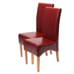 Set 2x sedie Latina pelle per sala da pranzo rosso gambe chiare