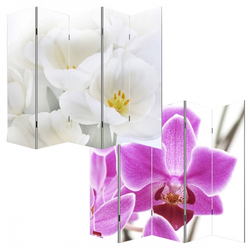 Paravento divisore doppia immagine separ decorativo 5 pannelli M68 180x200cm orchidee