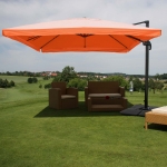 Ombrellone parasole decentrato HWC-A96 3x4m alluminio con volante arancio con base