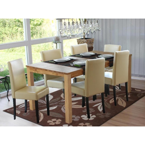 Set 6x sedie Littau ecopelle soggiorno cucina sala da pranzo 56x43x90cm avorio piedi scuri